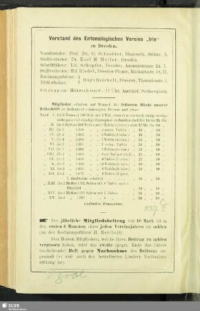 Vorstand des Entomologischen Vereins "Iris" zu Dresden