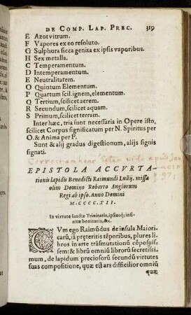 Epistola Accurtationis lapidis Benedicti Raimundi Lullii ...