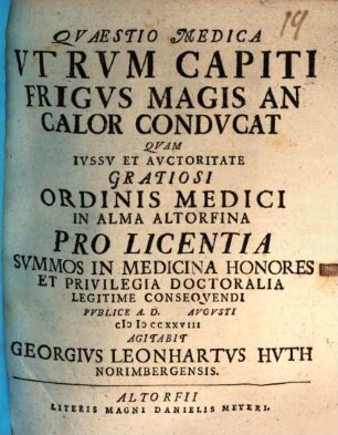 Quaestio medica, utrum capiti frigus magis an calor conducat