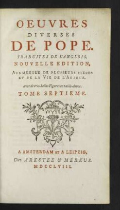 Tome 7: Oeuvres Diverses De Pope : Traduites De L'Anglois