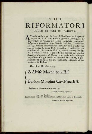 Noi Riformatori Dello Studio Di Padova.