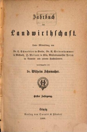 Jahrbuch der Landwirthschaft. 1. 1867 (1868)