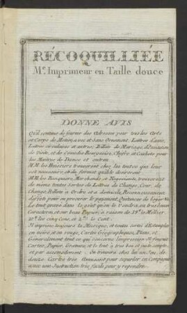 Récoquilliée Me. Imprimeur en Taille douce