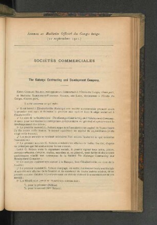 Annexe du Bulletin Officiel du Congo belge. (12 septembre 1911.)