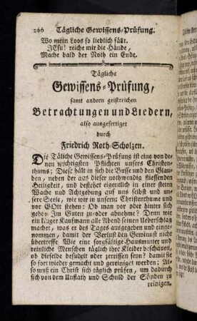 266-279, Tägliche Gewissens-Prüfung, samt andern geistreichen Betrachtungen und Liedern