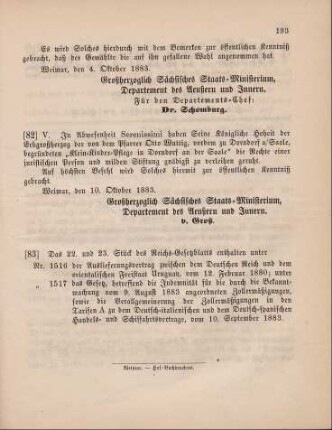 83. Das 22. und 23. Stück des Reichs-Gesetzblatts enthalten unter ...