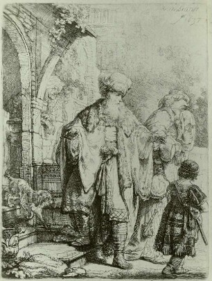 Abraham verstößt Hagar mit ihrem Sohn Ismael