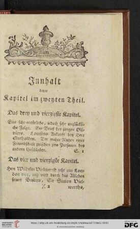 Innhalt derer Kapitel im zweyten Theil