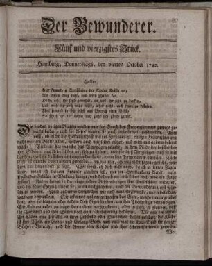 Fünf und vierzigstes Stück. Hamburg, Donnerstags, den vierten October 1742.