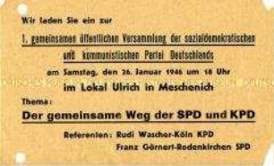 Einladung zu einer gemeinsamen Versammlung von SPD und KPD in Meschenisch