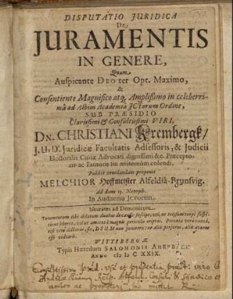 Disputatio Iuridica De Iuramentis In Genere