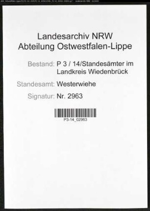 Sterberegister Standesamt Westerwiehe