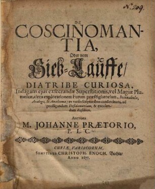 De Cosninomantia oder vom Sieb-Lauffe diatribe curiosa ...