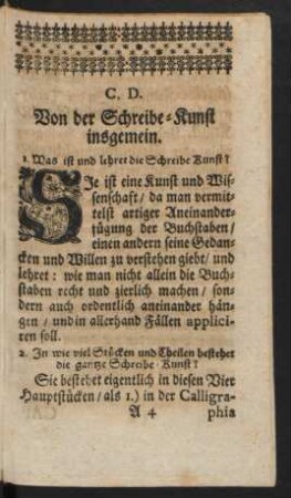 C. D. Von der Schreibe-Kunst insgemein.