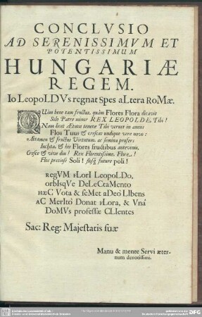 Conclusio Ad Serenissimum Et Potentissimum Hungariae Regem