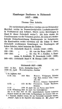 Hamburger Studenten in Helmstedt 1637 - 1809.