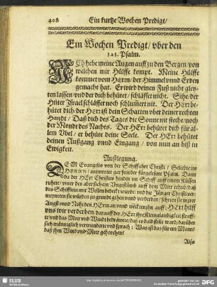 Ein Wochen Predigt, uber den 121. Psalm