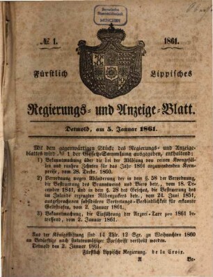 Fürstlich-Lippisches Regierungs- und Anzeigeblatt : vom Jahre .... 1861