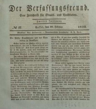 № 17. Cassel, den 29. Februar 1832.