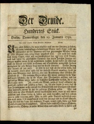 Hundertes Stück. Berlin, Donnerstags, den 29. Januarii 1750