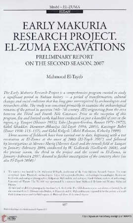 19: Early Makuria research project. El-Zuma excavations : preliminary report on the second season, 2007