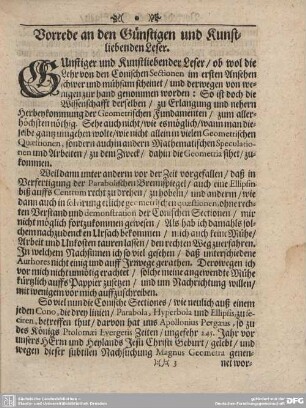 Vorrede an den Günstigen und Kunstliebenden Leser.