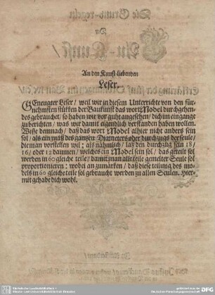 An den Kunst-liebenden Leser.