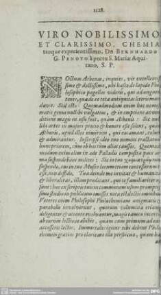 VIRO NOBILISSIMO ET CLARISSIMO, CHEMIAtroque experientissimo, Dn. BERNHARDO G. PENOTO ...