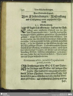 Das Siebende Capitel. Von Eheberedungen, Außruffung und Einsegnung neuer angehender Ehe-Leuth