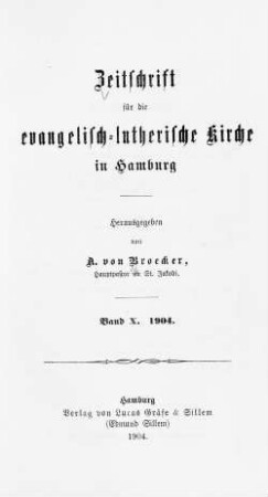 10.1904: Zeitschrift für die Evangelisch-Lutherische Kirche in Hamburg