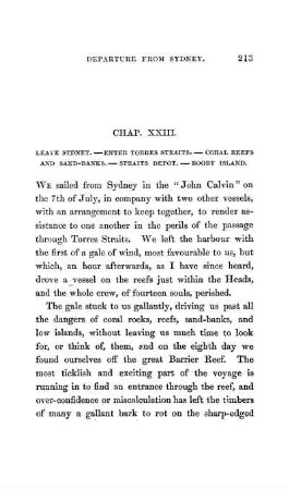 CHAPTER XXIII. - Leave Sydney. Enter Torres Straits. Coral Reefs and Sandbanks. Straits Depôt. Booby Island