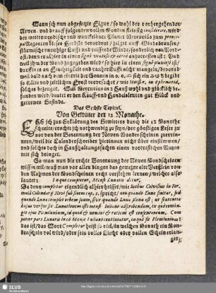 Das Sechste Capittel. Von Gewitter der 12. Monathe