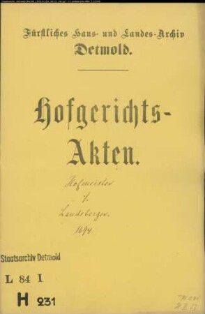 Hofmeister, Henrich in Herford gegen Berend Landsberger zu Brüntorf - Schuldforderung