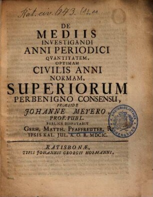 De Mediis Investigandi Anni Periodici Qvantitatem, Optimam Civilis Anni Normam