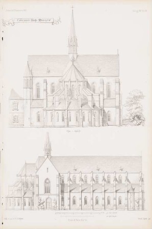 Zisterzienserkirche, Marienstatt: Ansicht, Choransicht (aus: Atlas zur Zeitschrift für Bauwesen, hrsg. v. G. Erbkam, Jg. 17, 1867)