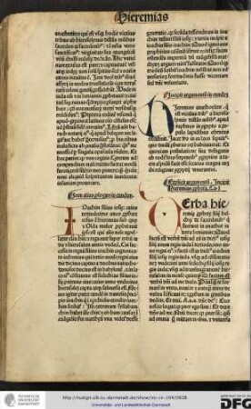 Incipit Hieremias propheta. Capitulum I.