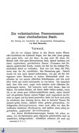 Die volkstümlichen Personennamen einer oberbadischen Stadt. I.