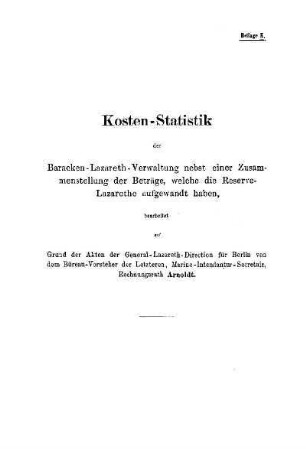 K. Kosten-Statistik der Baracken-Lazareth-Verwaltung