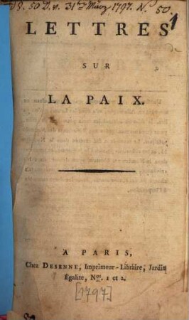 Lettres Sur La Paix