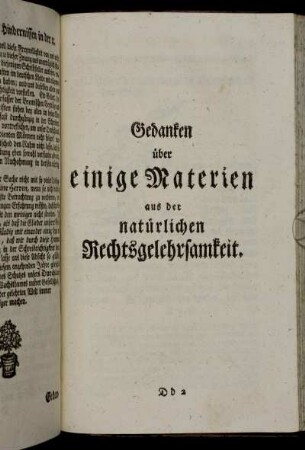 Gedanken über einige Materien aus der natürlichen Rechtsgelehrsamkeit.