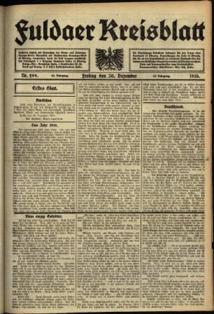 Erste Ausgabe vom Freitag, den 30. Dezember 1910.