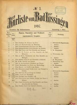 Kurliste von Bad Kissingen und Kissinger Bad-Anzeiger. 1897