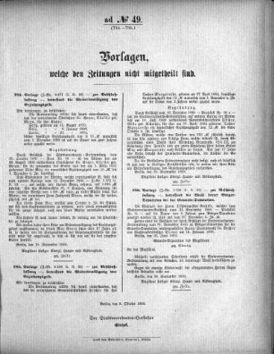Anlage: ad No.49 (784-786), Vorlagen, welche den Zeitungen nicht mitgeteilt sind