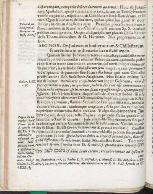 Sectio V. De Judæorum hodiernorum & Chiliastarum syneretismo in millenario sacro stabiliendo.