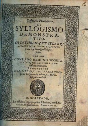 Disputatio Philosophica de syllogismo demonstrativo