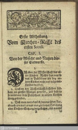 Erste Abtheilung. Vom Kirchen-Recht des ersten Seculi