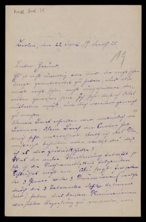Nr. 1: Brief von Carl Runge an Adolf Hurwitz, Berlin, 22.4.1879