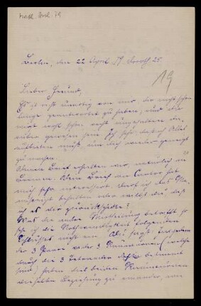 Nr. 1: Brief von Carl Runge an Adolf Hurwitz, Berlin, 22.4.1879
