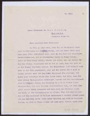 Schreiben an Professor Max Schmid, Aachen (Brief)