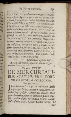Caput XXXIV. De Mercurialibus Statuis Præ Foribus Græcorum Collicatis.